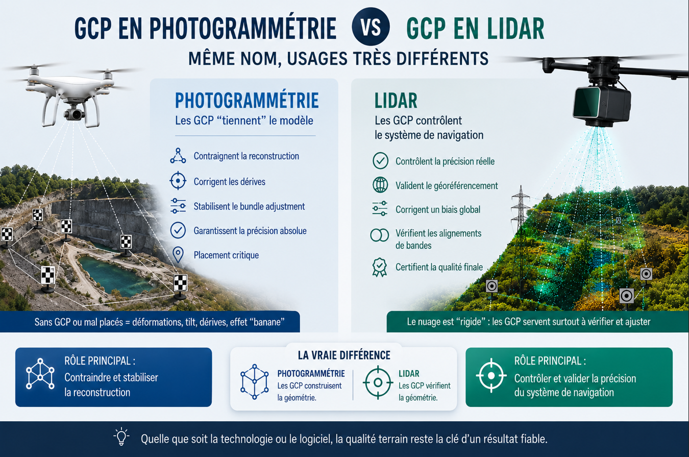Comparaison entre GCP en photogrammétrie et GCP en LiDAR